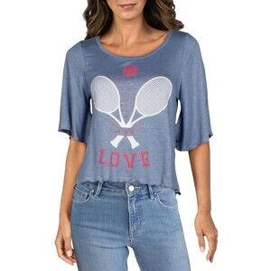 Chaser Women's Love Tennis Linen Blend Jersey Flousy 3/4 Angle Tee Blue Size S
